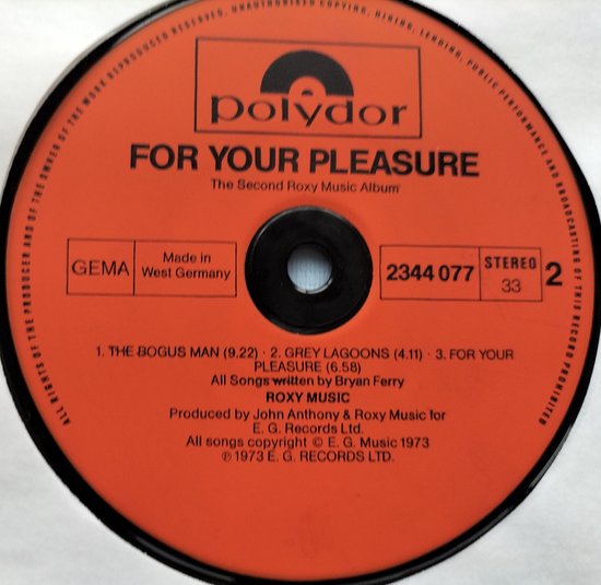 Roxy Music ‎– For Your Pleasure (1973) LP = als nieuw