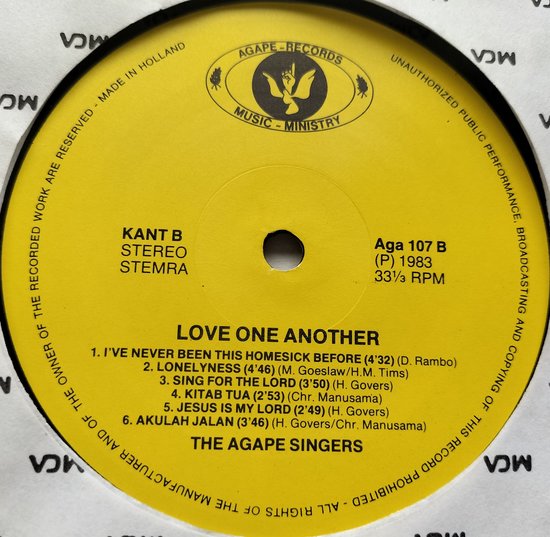 The Agape Singers – Love One Another (1983) LP= als nieuw