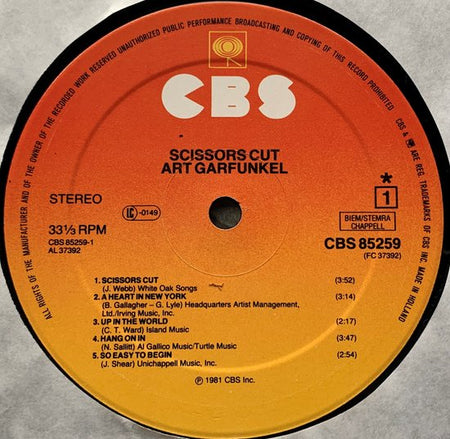 Art Garfunkel – Scissors Cut 1981 LP is in Nieuwstaat