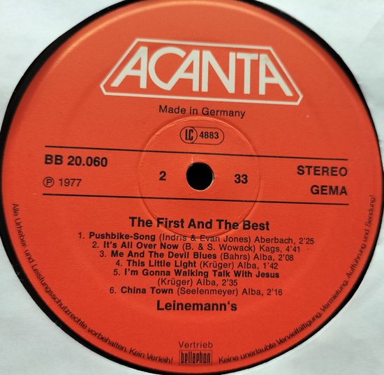 Leinemann's ‎– The First And The Best (1977) LP