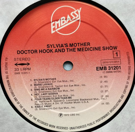 Doctor Hook And The Medicine Show  – Sylvia's Mother LP 1972 LP = in Nieuwstaat