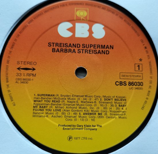 Barbra Streisand - Superman (1977) LP = als nieuw