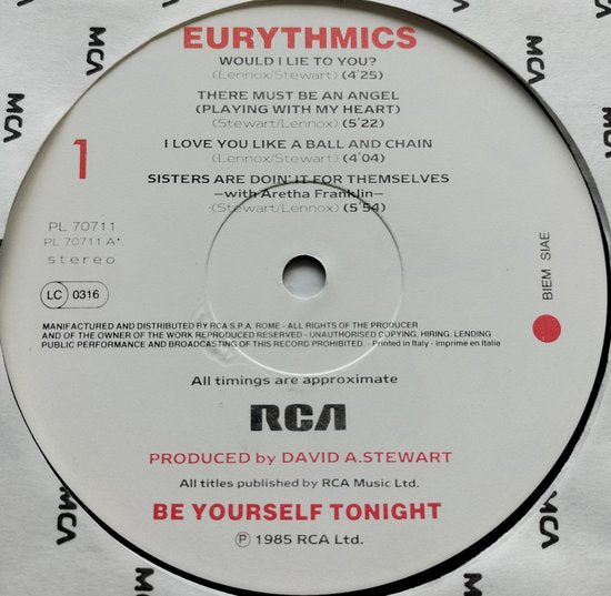 Eurythmics - Be Yourself Tonight (1985) LP= als nieuw