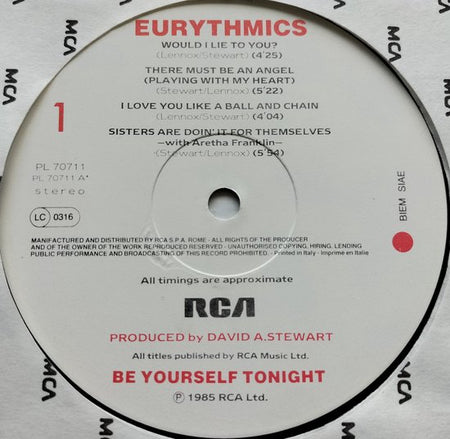 Eurythmics - Be Yourself Tonight (1985) LP= als nieuw