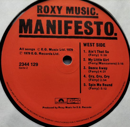 Roxy Music - Manifesto (1979) LP = als nieuw