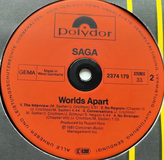Saga - Worlds Apart (1981) LP= als Nieuw