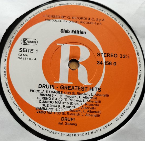 Drupi – Greatest Hits (1978) LP (Italy)