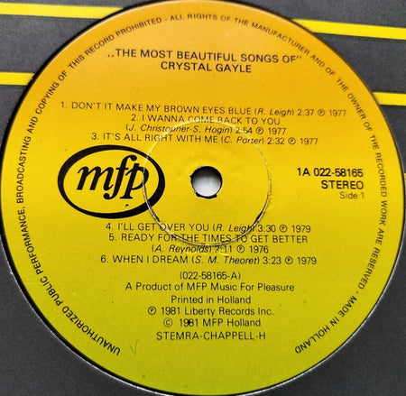 Crystal Gayle – The Most Beautiful Songs Of Crystal Gayle (1981) LP