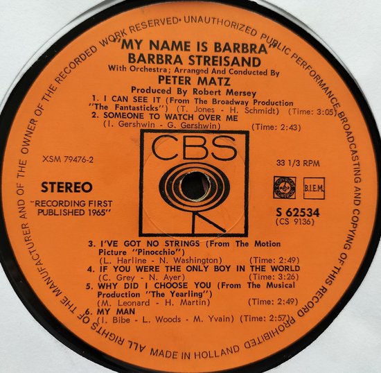 Barbra Streisand - My Name Is Barbra (1965) LP