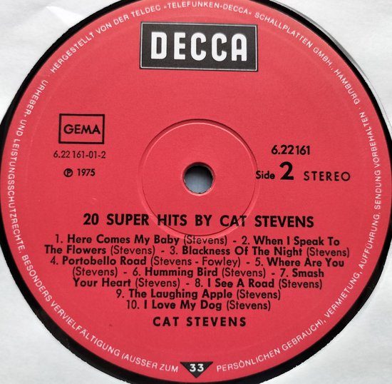 Cat Stevens – 20 Super Hits By Cat Stevens 1975 LP = als nieuw