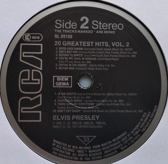 Elvis Presley ‎– 20 Greatest Hits Vol. 2 (1981) LP