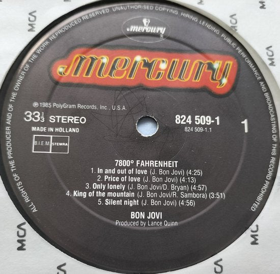 Bon Jovi - 7800° Fahrenheit (1985) LP = als nieuw