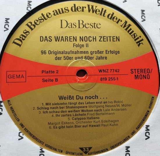 Das Waren Noch Zeiten 96 Originalaufnahmen Großer Erfolge Der 50er Und 60er Jahre) 8XLP= als nieuw