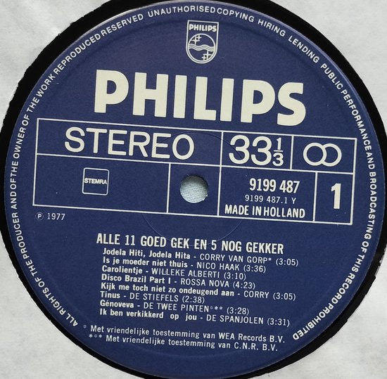 Alle 11 Goed Gek En 5 Nòg Gekker !! (1977)  LP