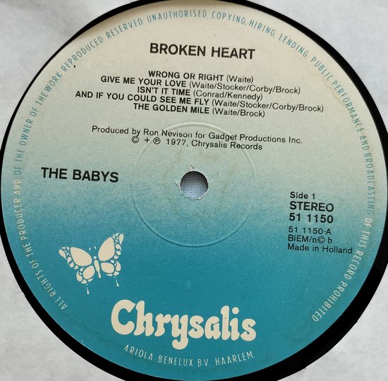 The Babys - Broken Heart (1977) LP = in Nieuwstaat