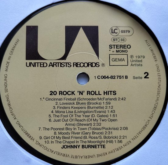 Johnny Burnette – 20 Rock 'N' Roll Hits ( 1979) LP