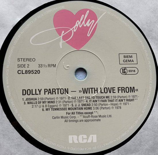 Dolly Parton – With Love From Dolly Parton 1985 LP is in Nieuwstaat