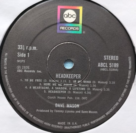 Dave Mason ‎– Headkeeper (1976) LP = als nieuw