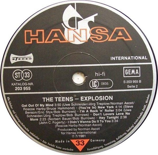 The Teens ‎– Explosion LP 1981 LP=in Nieuwstaat