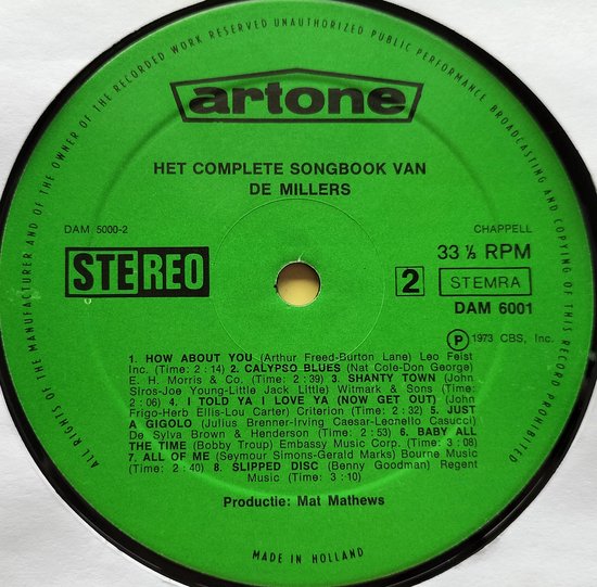 De Millers ‎– Het Complete Songbook Van De Millers (1973) 2XLP = als nieuw