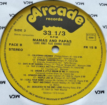 The Mamas & Papas – Leurs 20 Plus Grands Succès (1978) LP= als nieuw