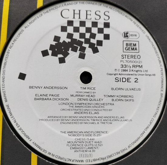 Benny Andersson / Tim Rice / Björn Ulvaeus - Chess (1984) 2XLP = als nieuw (Heren van ABBA)