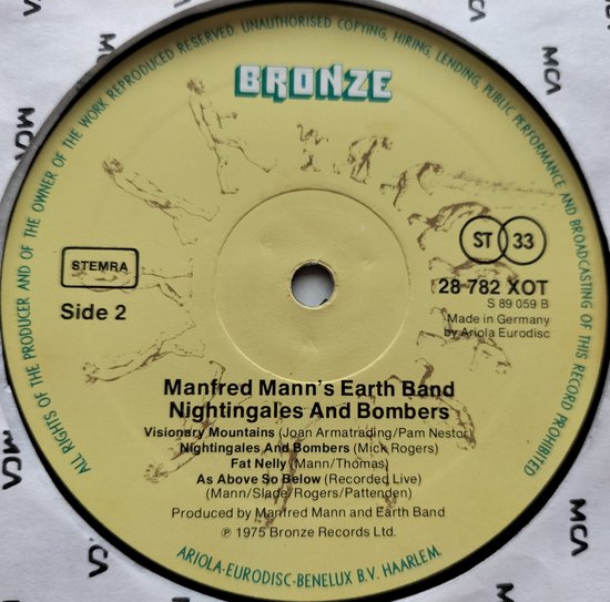 Manfred Mann's Earth Band - Nightingales & Bombers (1975) LP = als nieuw