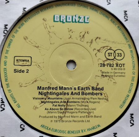 Manfred Mann's Earth Band - Nightingales & Bombers (1975) LP = als nieuw