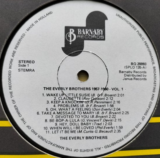 The Everly Brothers – The Everly Brothers 1957-1960 Vol.1 (1974) LP