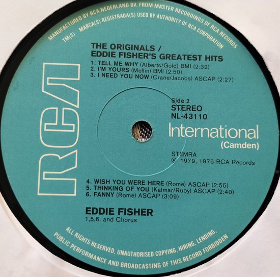 Eddie Fisher – Greatest Hits (1980) LP = als nieuw