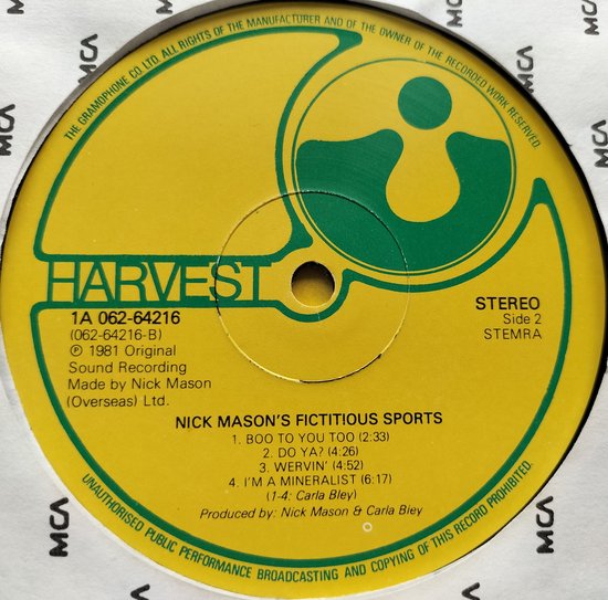 Nick Mason - Nick Mason's Fictitious Sports (1981) LP