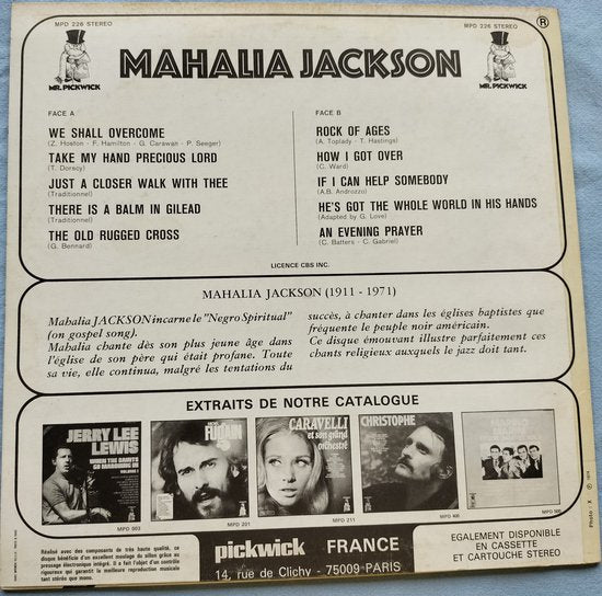 Mahalia Jackson – Les Plus Beaux Gospel Songs (1974) LP = als nieuw
