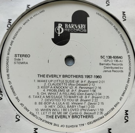 The Everly Brothers 1957-1960 (1974) 2XLP= als nieuw