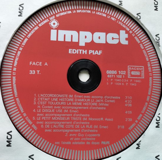 Edith Piaf – Edith Piaf (1978) LP = als nieuw