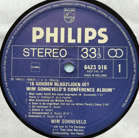 16 Gouden Bladzijden Uit Wim Sonneveld's Conférence-Album (1981) 2XLP = in Nieuwstaat