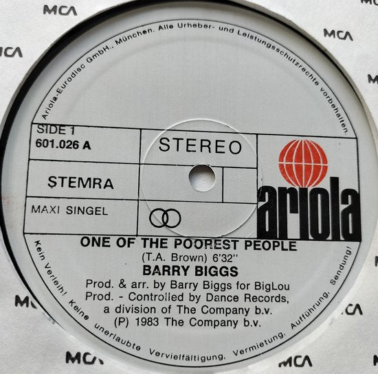 Barry Biggs – One Of The Poorest People(1983) LP 12", Maxi-Single, 45 RPM