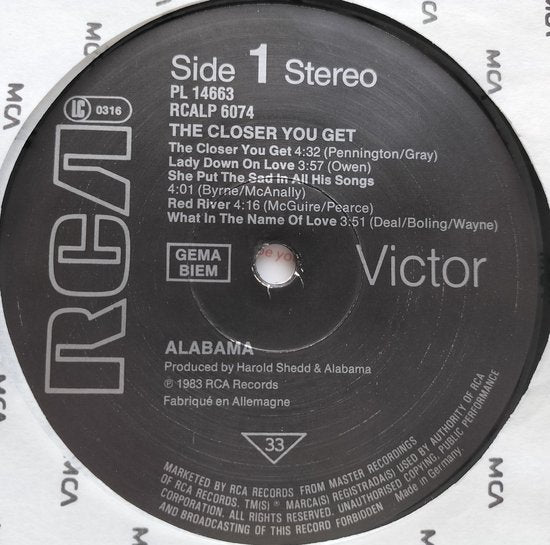 Alabama – The Closer You Get...(1983) LP= als nieuw