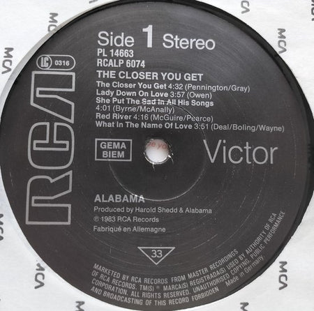 Alabama – The Closer You Get...(1983) LP= als nieuw