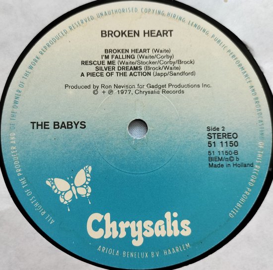 The Babys - Broken Heart (1977) LP = in Nieuwstaat