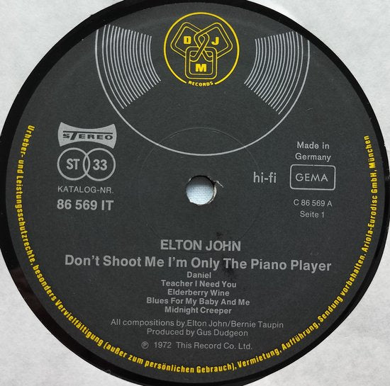 Elton John - Don't Shoot Me, I'm Only the Piano Player (1972) LP = in Nieuwstaat