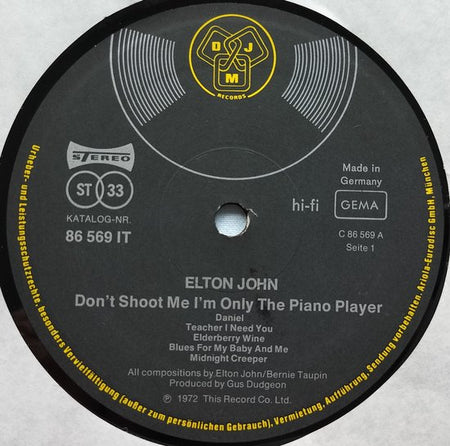 Elton John - Don't Shoot Me, I'm Only the Piano Player (1972) LP = in Nieuwstaat