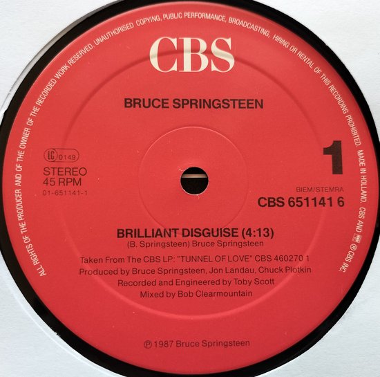 Bruce Springsteen ‎– Brilliant Disguise (1987) LP, 12", 45 RPM, Maxi-Single, Stereo = als nieuw