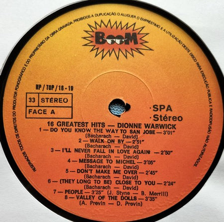 Dionne Warwicke  – 16 Greatest Hits ( 1976) LP = in Nieuwstaat