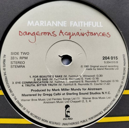 Marianne Faithfull - Dangerous Acquaintances (1981) – LP = als nieuw
