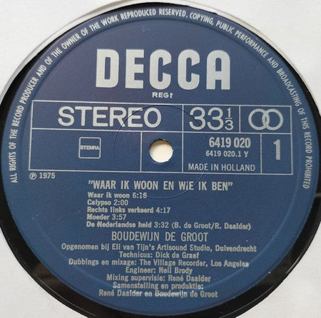 Boudewijn de Groot - Waar Ik Woon en Wie Ik Ben (1975) LP
