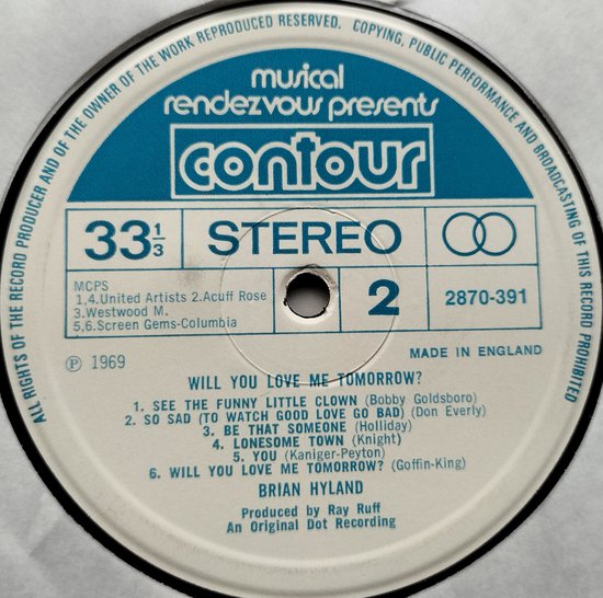 Brian Hyland ‎– Will You Love Me Tomorrow (1969) LP = als nieuw