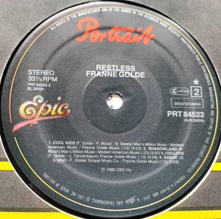 Franne Golde – Restless (1980) een haarlijntje LP