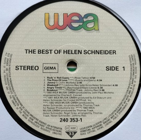 Helen Schneider – The Best Of Helen Schneider (1984) LP