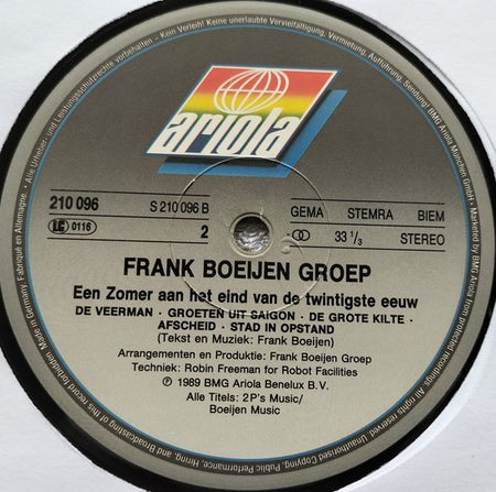 Frank Boeijen Groep - Een Zomer Aan Het Eind Van De Twintigste Eeuw (1989) LP = als nieuw