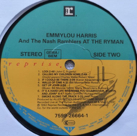Emmylou Harris And The Nash Ramblers ‎– At The Ryman (1992) LP= als nieuw ( Collect Item)